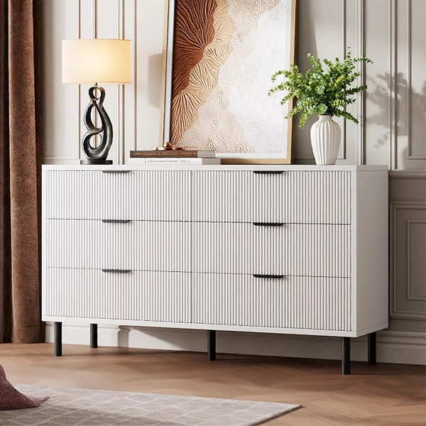 white dresser, bedroom dresser, storage cabinet, modern dresser, bedroom storage furniture, bestseller push, lifestyle, calm, luxurious, neutral, brown